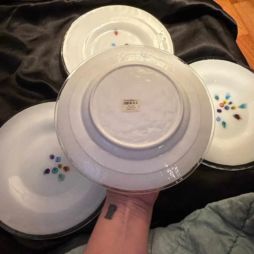 Set of Murano Italian millefiori Crate&Barrel fused glass plates 8” set of four